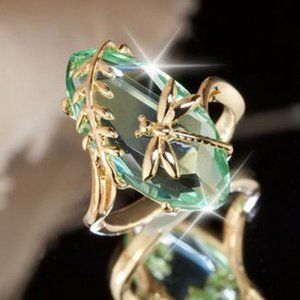 🍁Super Large Oval Crystal Clear Zircon Dragonfly Gold Rings for Women,EV…